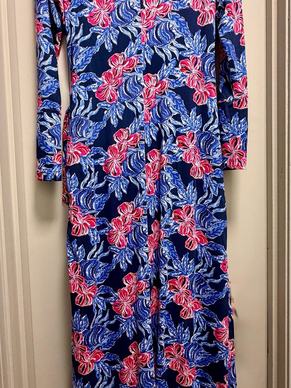 Lilly Pulitzer Bryson Maxi Dress Women’s Medium Low Tide Navy Floral Long Sleeve - Picture 3 of 11